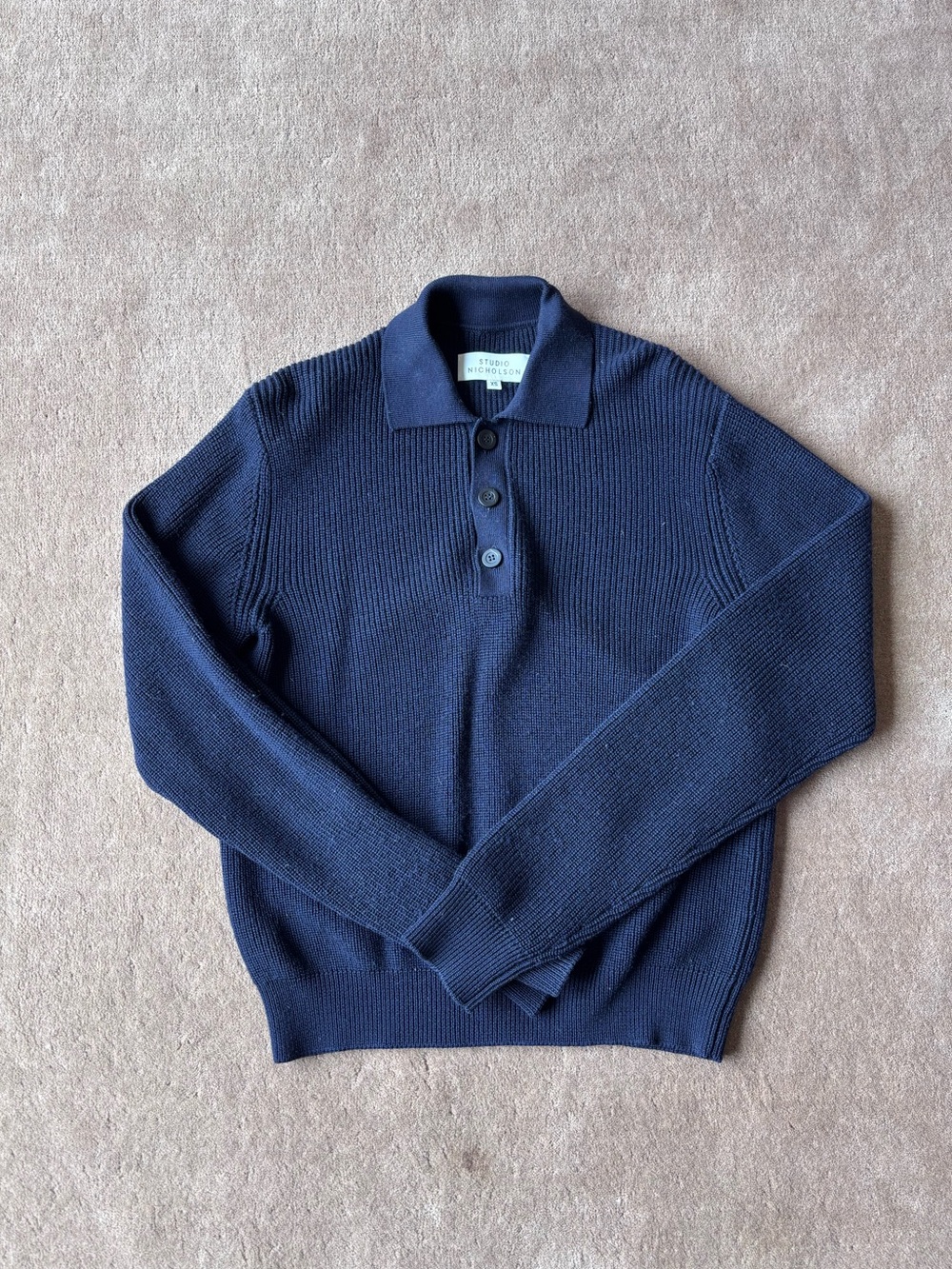 Studio Nicholson Merino Wool Polo Sweater | Size X-Small | Navy